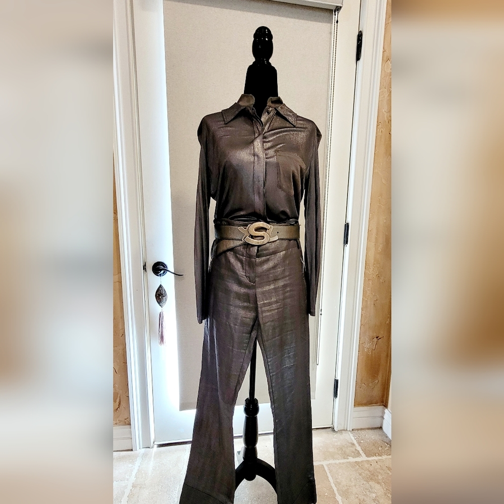 Christian Dior Linen Pants. Pewter Metallic Grey. Runway 2004. Size 6